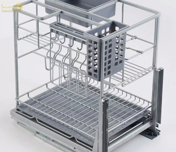 Kệ dao thớt chai lọ nan dẹt Inox 304 bóng mờ cao cấp